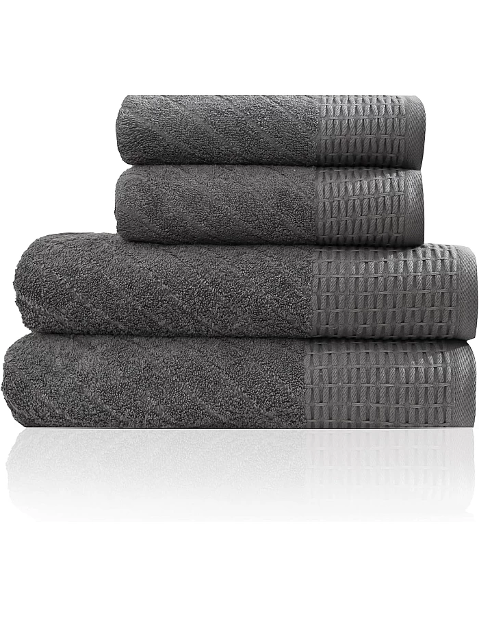 Premium Quality Cotton Bath Towel Set, Pack of 4 Pieces (Different Sizes), Ribbed Design Ultra Soft and Highly Absorbent Towels, Ideal for Hotel, Spa and Everyday Bathroom Use (Grey)