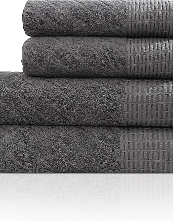 Premium Quality Cotton Bath Towel Set, Pack of 4 Pieces (Different Sizes), Ribbed Design Ultra Soft and Highly Absorbent Towels, Ideal for Hotel, Spa and Everyday Bathroom Use (Grey)