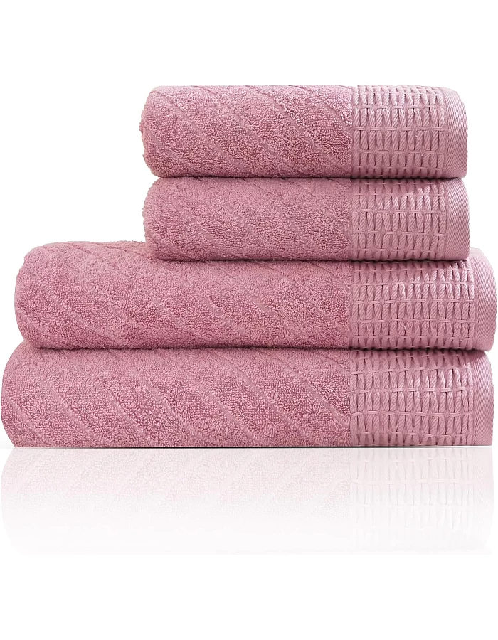 Premium Quality Cotton Bath Towel Set, Pack of 4 Pieces (Different Sizes), Ribbed Design Ultra Soft and Highly Absorbent Towels, Ideal for Hotel, Spa and Everyday Bathroom Use (Grey)