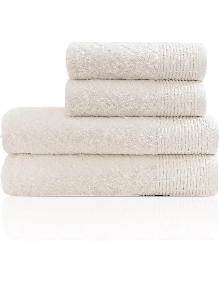 Premium Quality Cotton Bath Towel Set, Pack of 4 Pieces (Different Sizes), Ribbed Design Ultra Soft and Highly Absorbent Towels, Ideal for Hotel, Spa and Everyday Bathroom Use (Grey)