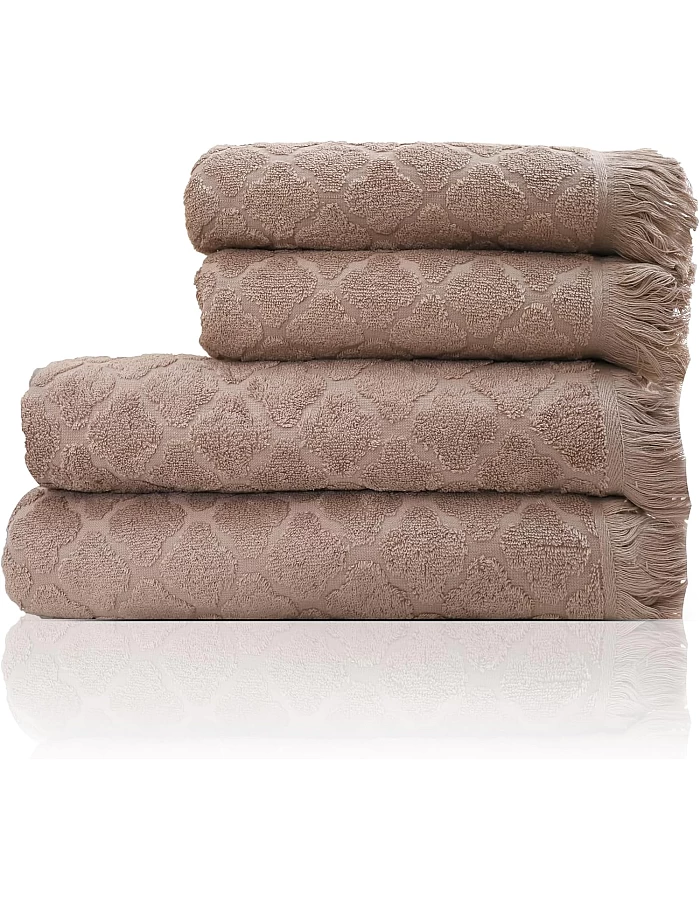 Premium Quality Cotton Bath Towel Set, Pack of 4 Pieces (Different Sizes), Ribbed Design Ultra Soft and Highly Absorbent Towels, Ideal for Hotel, Spa and Everyday Bathroom Use (Beige)