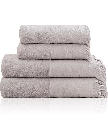 Premium Quality Cotton Bath Towel Set, Pack of 4 Pieces (Different Sizes), Ribbed Design Ultra Soft and Highly Absorbent Towels, Ideal for Hotel, Spa and Everyday Bathroom Use (Silver)