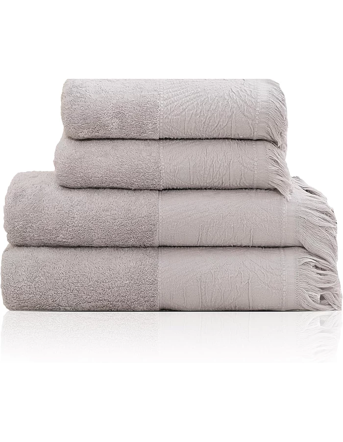 Premium Quality Cotton Bath Towel Set, Pack of 4 Pieces (Different Sizes), Ribbed Design Ultra Soft and Highly Absorbent Towels, Ideal for Hotel, Spa and Everyday Bathroom Use (Silver)