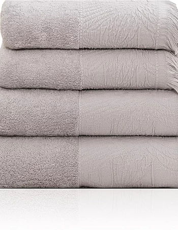 Premium Quality Cotton Bath Towel Set, Pack of 4 Pieces (Different Sizes), Ribbed Design Ultra Soft and Highly Absorbent Towels, Ideal for Hotel, Spa and Everyday Bathroom Use (Silver)