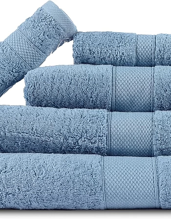 Premium Quality Cotton Bath Towel Set, Pack of 5 Pieces (Different Sizes), Ribbed Design Ultra Soft and Highly Absorbent Towels, Ideal for Hotel, Spa and Everyday Bathroom Use (Petroleum)
