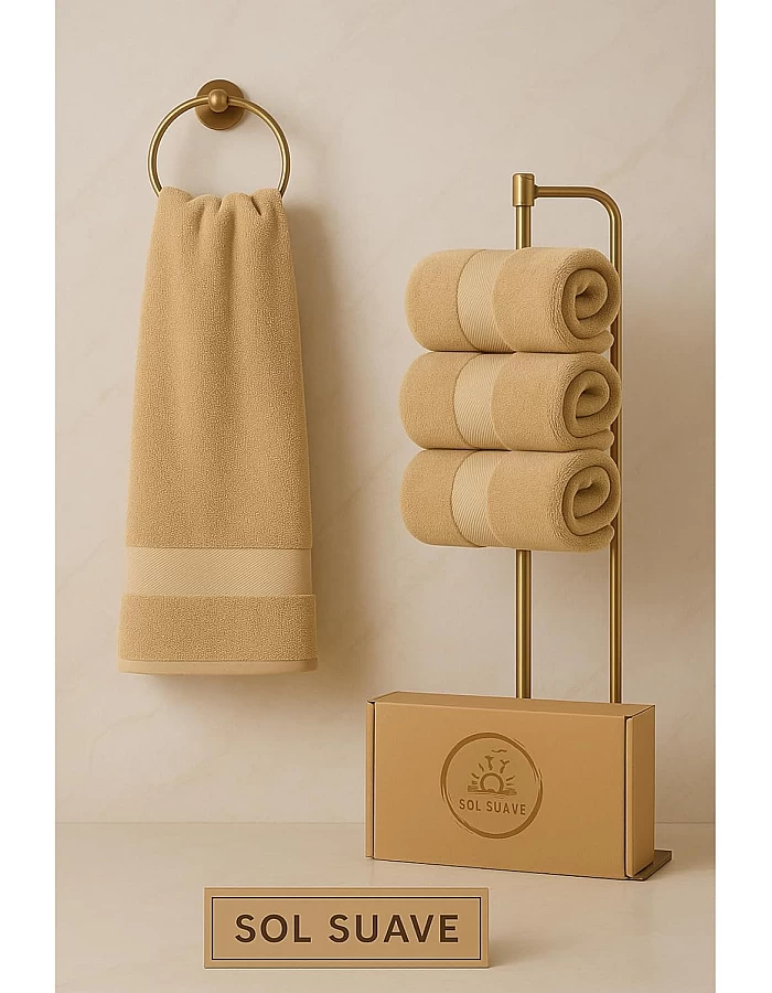Sol Suave 1 Piece Egyptian Cotton Bath Towel - Ultra Soft & Highly Absorbent, Quick Dry Wash Cloths (Beige, Bath Towel (140 x 70 cm))