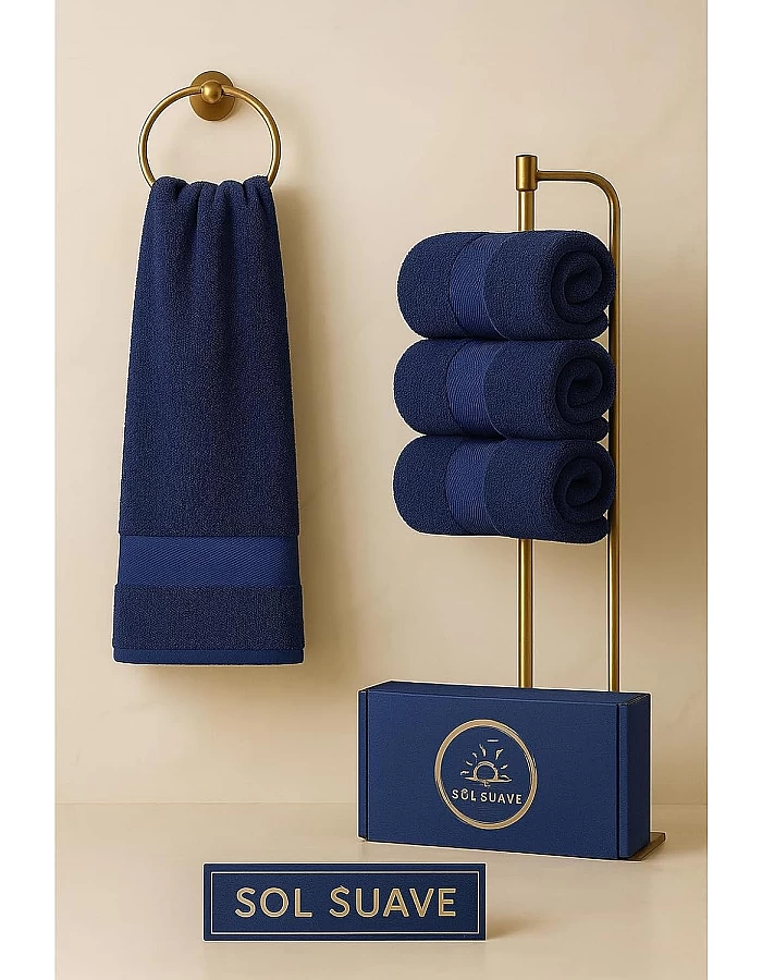 Sol Suave 1 Piece Egyptian Cotton Bath Towel - Ultra Soft & Highly Absorbent, Quick Dry Wash Cloths (Navy Blue, Bath Towel (140 x 70 cm))