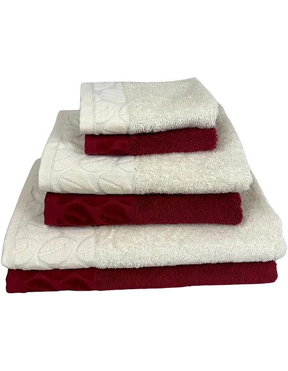Sol Suave 6 Pieces Bath Towel Set, 100% Cotton, Hotel Quality Towels, 2 Bath Towels 70 * 140 cm, 2 Hand Towels 50 * 100 cm, 2 Washcloths 30 * 30 cm (Barn-red/Off-White)