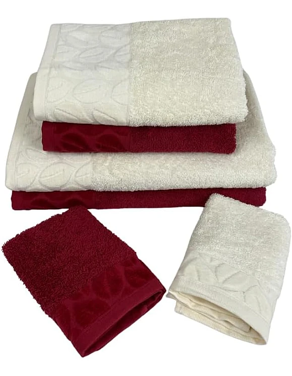 Sol Suave 6 Pieces Bath Towel Set, 100% Cotton, Hotel Quality Towels, 2 Bath Towels 70 * 140 cm, 2 Hand Towels 50 * 100 cm, 2 Washcloths 30 * 30 cm (Barn-red/Off-White)