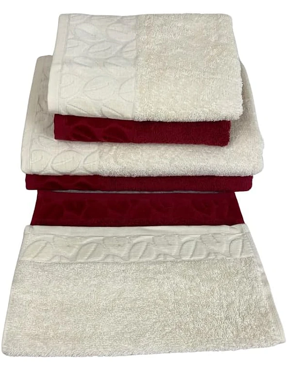 Sol Suave 6 Pieces Bath Towel Set, 100% Cotton, Hotel Quality Towels, 2 Bath Towels 70 * 140 cm, 2 Hand Towels 50 * 100 cm, 2 Washcloths 30 * 30 cm (Barn-red/Off-White)