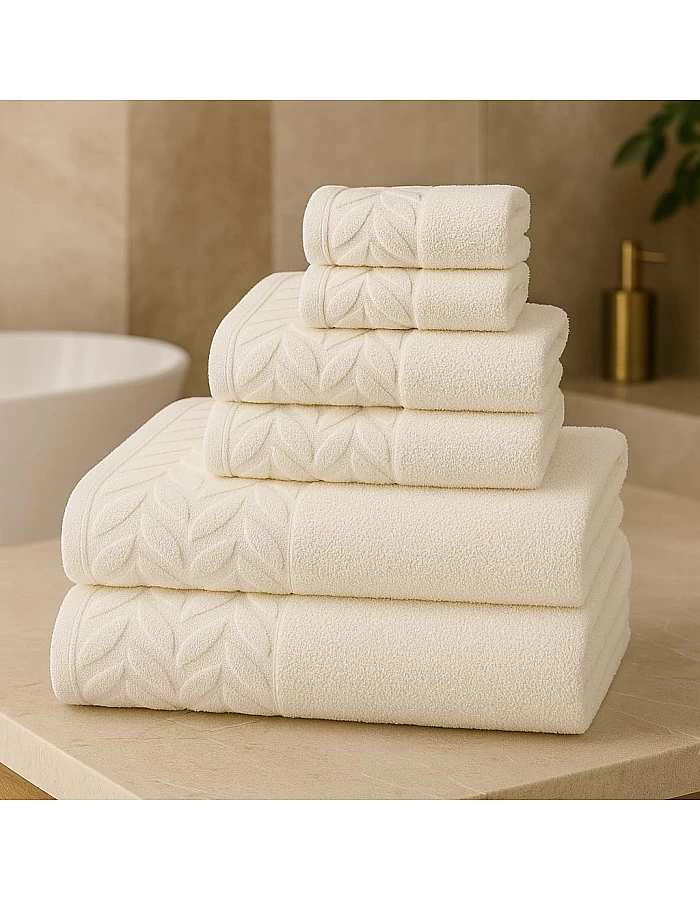 Sol Suave 6 Pieces Bath Towel Set, 100% Cotton, Hotel Quality Towels, 2 Bath Towels 70 * 140 cm, 2 Hand Towels 50 * 100 cm, 2 Washcloths 30 * 30 cm (Off-White)