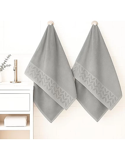 Sol Suave Cotton Bath Towels, 2 Pieces, 140x70 cm, Ultra Soft with Jacquard Leaf Pattern, High Water Absorption, (Silver, 2 Bath Towels 140x70 cm)