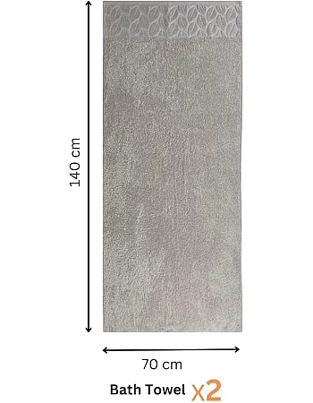Sol Suave Cotton Bath Towels, 2 Pieces, 140x70 cm, Ultra Soft with Jacquard Leaf Pattern, High Water Absorption, (Silver, 2 Bath Towels 140x70 cm)