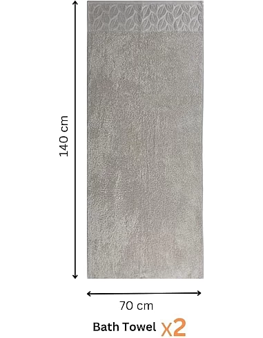 Sol Suave Cotton Bath Towels, 2 Pieces, 140x70 cm, Ultra Soft with Jacquard Leaf Pattern, High Water Absorption, (Silver, 2 Bath Towels 140x70 cm)
