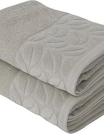Sol Suave Cotton Bath Towels, 2 Pieces, 140x70 cm, Ultra Soft with Jacquard Leaf Pattern, High Water Absorption, (Silver, 2 Bath Towels 140x70 cm)