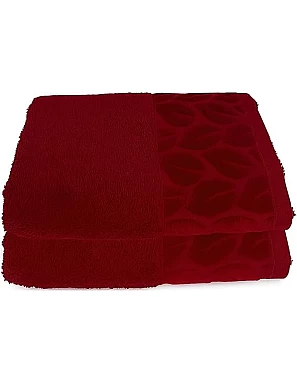 Sol Suave Cotton Hand Towels, 2 Pieces, 100x50 cm, Ultra Soft, Elegant Jacquard Leaf Pattern, High Water Absorption (Barn Red, 2 Hand Towels 100x50 cm)