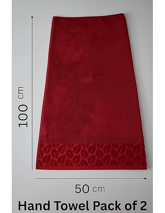Sol Suave Cotton Hand Towels, 2 Pieces, 100x50 cm, Ultra Soft, Elegant Jacquard Leaf Pattern, High Water Absorption (Barn Red, 2 Hand Towels 100x50 cm)