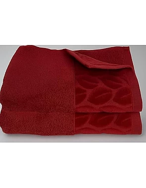 Sol Suave Cotton Hand Towels, 2 Pieces, 100x50 cm, Ultra Soft, Elegant Jacquard Leaf Pattern, High Water Absorption (Barn Red, 2 Hand Towels 100x50 cm)