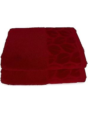 Sol Suave Cotton Hand Towels, 2 Pieces, 100x50 cm, Ultra Soft, Elegant Jacquard Leaf Pattern, High Water Absorption (Barn Red, 2 Hand Towels 100x50 cm)