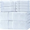 White Classic 8 Piece Egyptian Cotton Towel Set - 2 Large Bath, 2 Thick Hand, 4 Face - Charcoal Grey, Super Absorbent