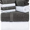 White Classic 8 Piece Egyptian Cotton Towel Set - 2 Large Bath, 2 Thick Hand, 4 Face - Charcoal Grey, Super Absorbent