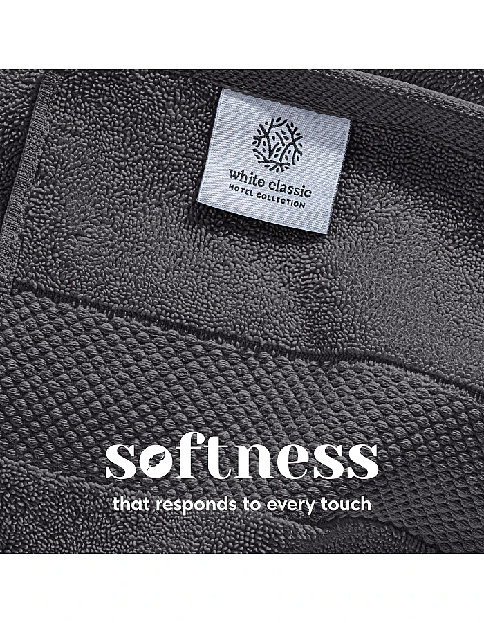 White Classic 8 Piece Egyptian Cotton Towel Set - 2 Large Bath, 2 Thick Hand, 4 Face - Charcoal Grey, Super Absorbent