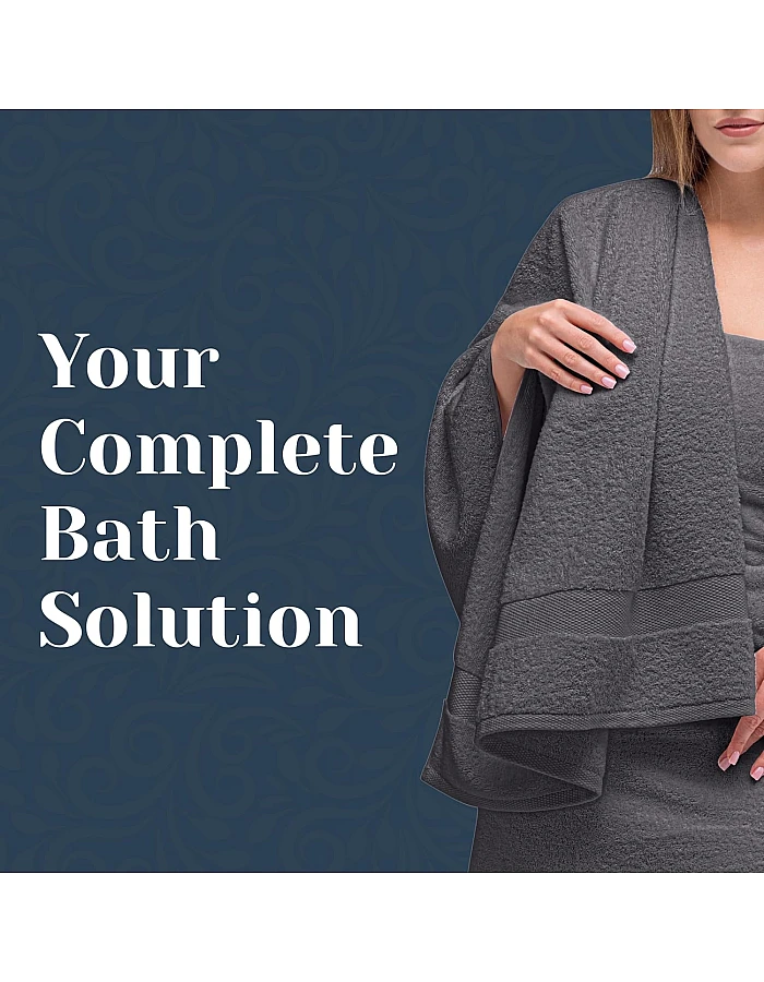 White Classic 8 Piece Egyptian Cotton Towel Set - 2 Large Bath, 2 Thick Hand, 4 Face - Charcoal Grey, Super Absorbent