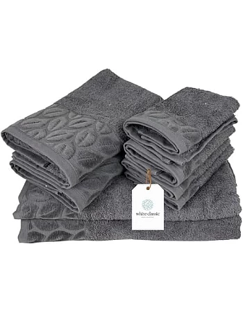 White Classic Cotton Bath Towel Set, 8-Piece, 700 GSM, 2 Bath Towels, 2 Hand Towels, 4 Washcloths (Gray)