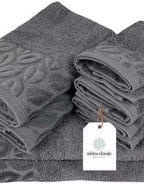 White Classic Cotton Bath Towel Set, 8-Piece, 700 GSM, 2 Bath Towels, 2 Hand Towels, 4 Washcloths (Gray)