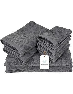 White Classic Cotton Bath Towel Set, 8-Piece, 700 GSM, 2 Bath Towels, 2 Hand Towels, 4 Washcloths (Gray)