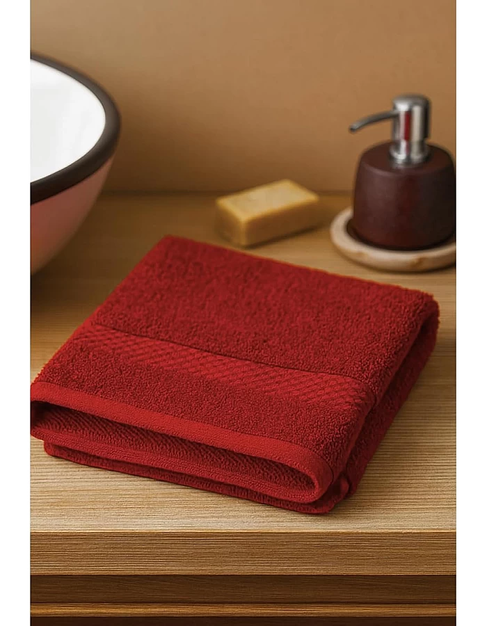 White Classic Cotton Towel, 100% Cotton, 1 Piece Face Towel (Red, Face Towel (30x30 cm))