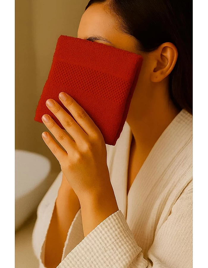 White Classic Cotton Towel, 100% Cotton, 1 Piece Face Towel (Red, Face Towel (30x30 cm))