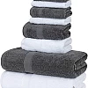 White Classic Luxury Bath Towel Set - Combed Cotton Hotel Quality Absorbent 8 Piece Towels | 2 Bath Towels | 2 Hand Towels | 4 Washcloths [Worth $72.95] 8 Pack | (4Grey/4White, 8Pc)