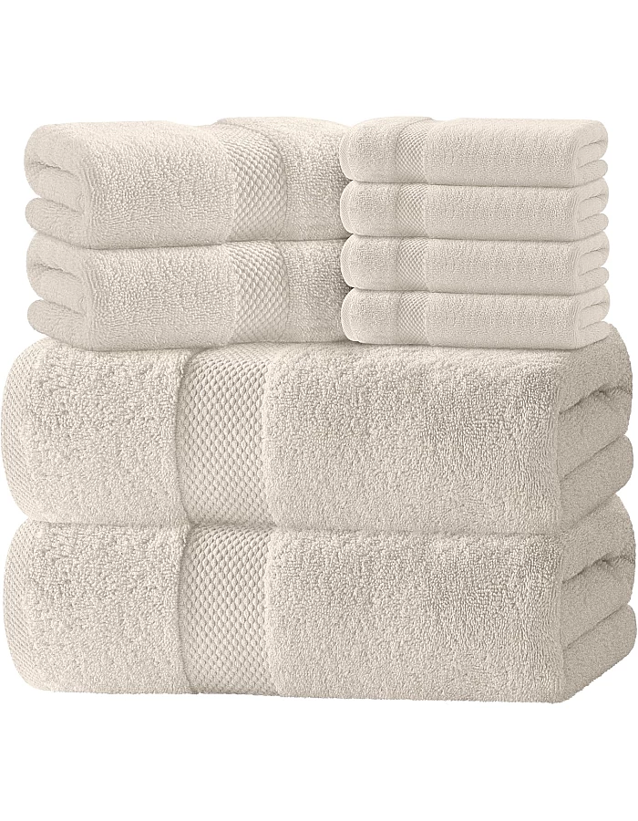 White Classic Luxury Bath Towel Set - Combed Cotton Hotel Quality Absorbent 8 Piece Towels | 2 Bath Towels | 2 Hand Towels | 4 Washcloths [Worth $72.95] 8 Pack | (4Grey/4White, 8Pc)