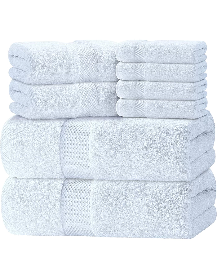 White Classic Luxury Bath Towel Set - Combed Cotton Hotel Quality Absorbent 8 Piece Towels | 2 Bath Towels | 2 Hand Towels | 4 Washcloths [Worth $72.95] 8 Pack | (4Grey/4White, 8Pc)