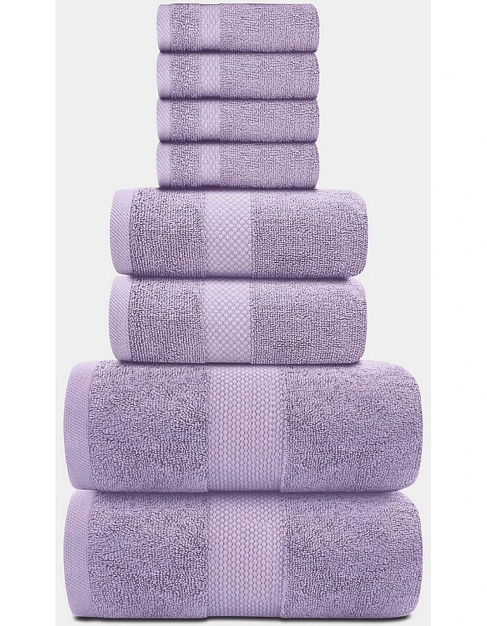 White Classic Luxury Bath Towel Set of 8 Pieces - 100% Turkish Cotton Highly Absorbent Towels for Bathroom, 2 Luxury Bath Towels 700GSM, 2 Hand Towels, 4 Washcloths, Lavender