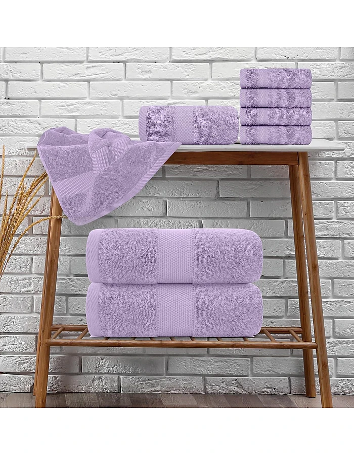 White Classic Luxury Bath Towel Set of 8 Pieces - 100% Turkish Cotton Highly Absorbent Towels for Bathroom, 2 Luxury Bath Towels 700GSM, 2 Hand Towels, 4 Washcloths, Lavender
