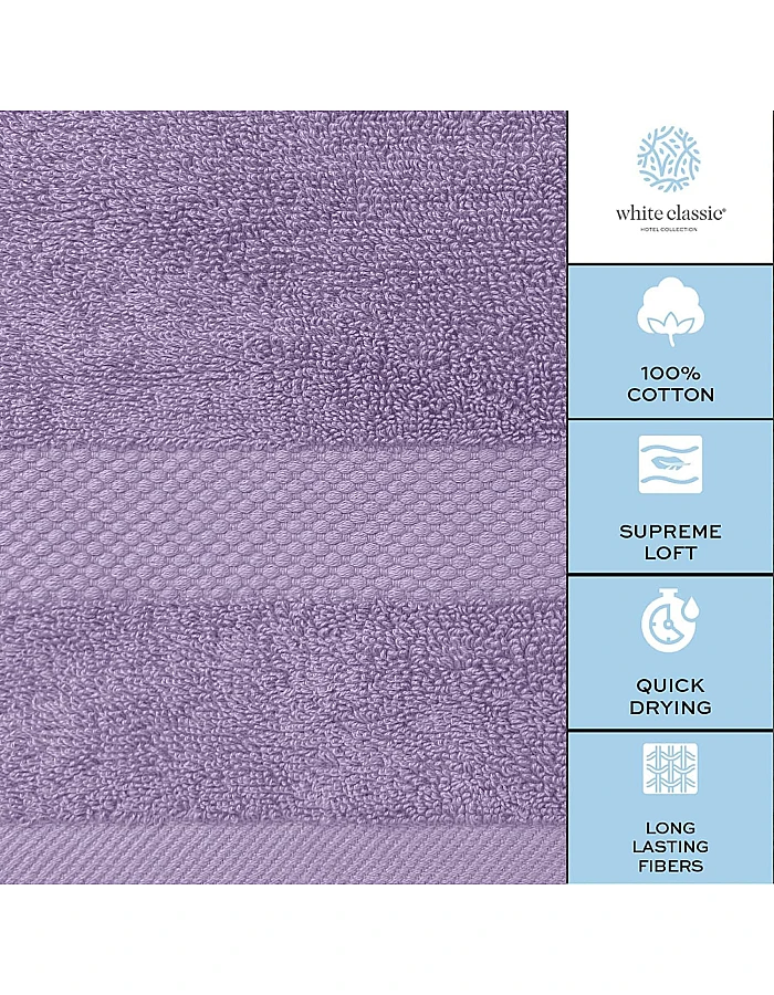 White Classic Luxury Bath Towel Set of 8 Pieces - 100% Turkish Cotton Highly Absorbent Towels for Bathroom, 2 Luxury Bath Towels 700GSM, 2 Hand Towels, 4 Washcloths, Lavender