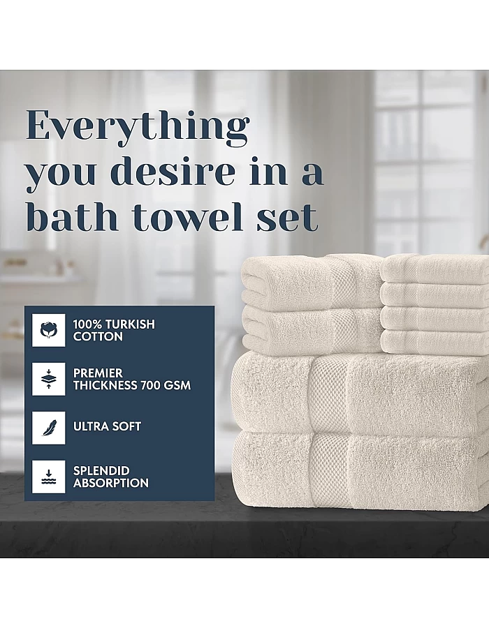 White Classic Luxury Bath Towel Set of 8 Pieces - 100% Turkish Cotton Highly Absorbent Towels for Bathroom, 2 Luxury Bath Towels 700GSM, 2 Hand Towels, 4 Washcloths, Wine Red