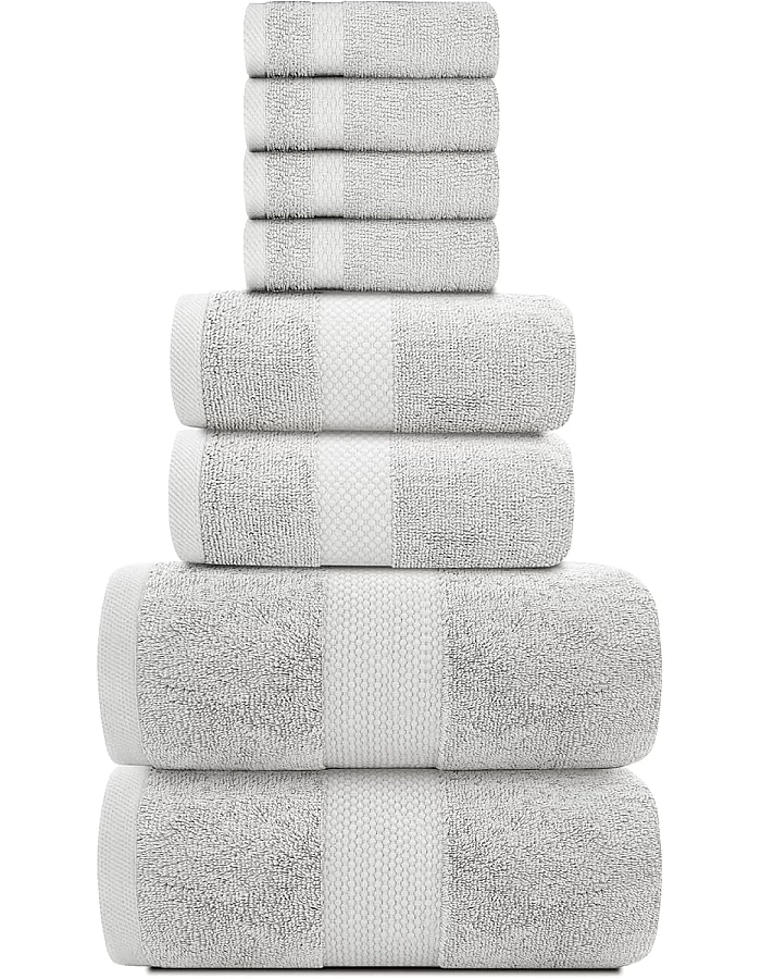 White Classic Luxury Bath Towel Set of 8 Pieces - 100% Turkish Cotton Highly Absorbent Towels for Bathroom, 2 Luxury Bath Towels 700GSM, 2 Hand Towels, 4 Washcloths, Wine Red