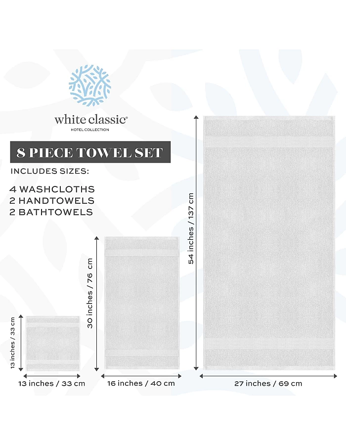 White Classic Luxury Bath Towel Set of 8 Pieces - 100% Turkish Cotton Highly Absorbent Towels for Bathroom, 2 Luxury Bath Towels 700GSM, 2 Hand Towels, 4 Washcloths, Wine Red