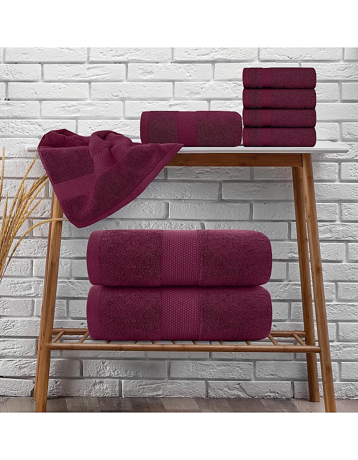 White Classic Luxury Bath Towel Set of 8 Pieces - 100% Turkish Cotton Highly Absorbent Towels for Bathroom, 2 Luxury Bath Towels 700GSM, 2 Hand Towels, 4 Washcloths, Wine Red