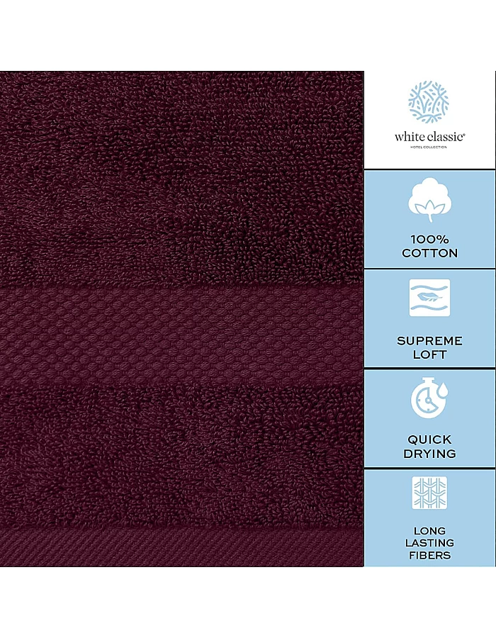 White Classic Luxury Bath Towel Set of 8 Pieces - 100% Turkish Cotton Highly Absorbent Towels for Bathroom, 2 Luxury Bath Towels 700GSM, 2 Hand Towels, 4 Washcloths, Wine Red