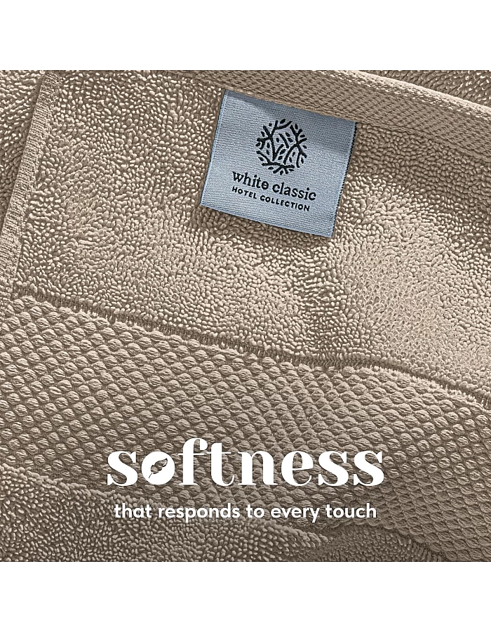 White Classic Luxury Bath Towel Set of 8 Pieces - 100% Turkish Cotton Highly Absorbent Towels for Bathroom, 2 Luxury Bath Towels 700GSM, 2 Hand Towels, 4 Washcloths, Taupe