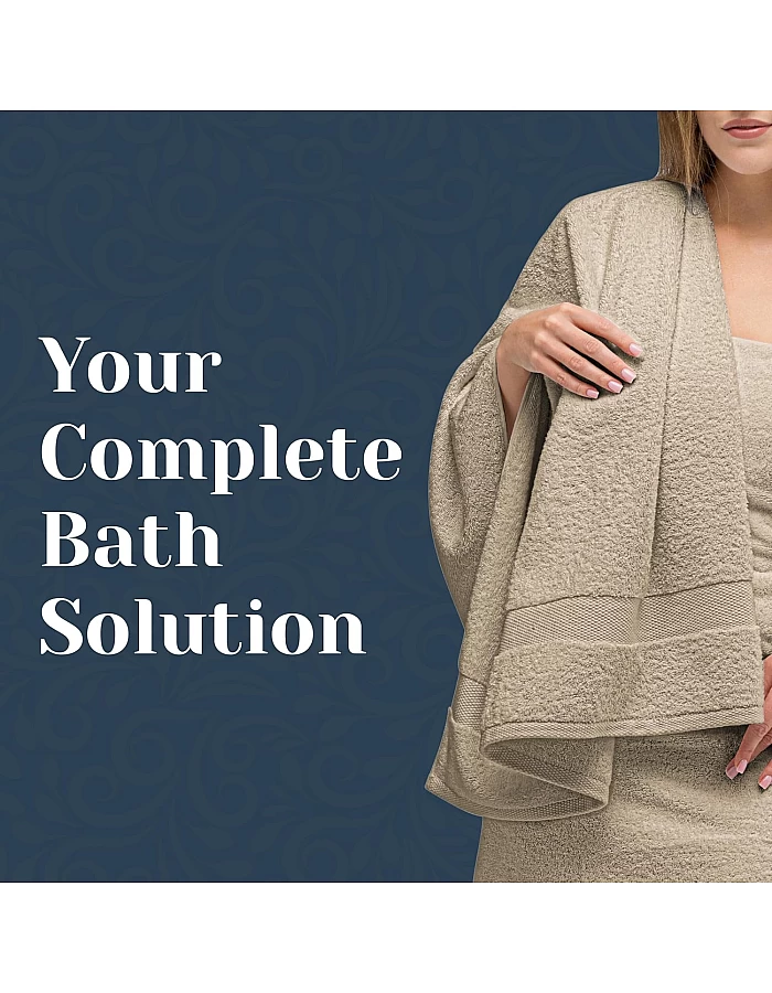 White Classic Luxury Bath Towel Set of 8 Pieces - 100% Turkish Cotton Highly Absorbent Towels for Bathroom, 2 Luxury Bath Towels 700GSM, 2 Hand Towels, 4 Washcloths, Taupe