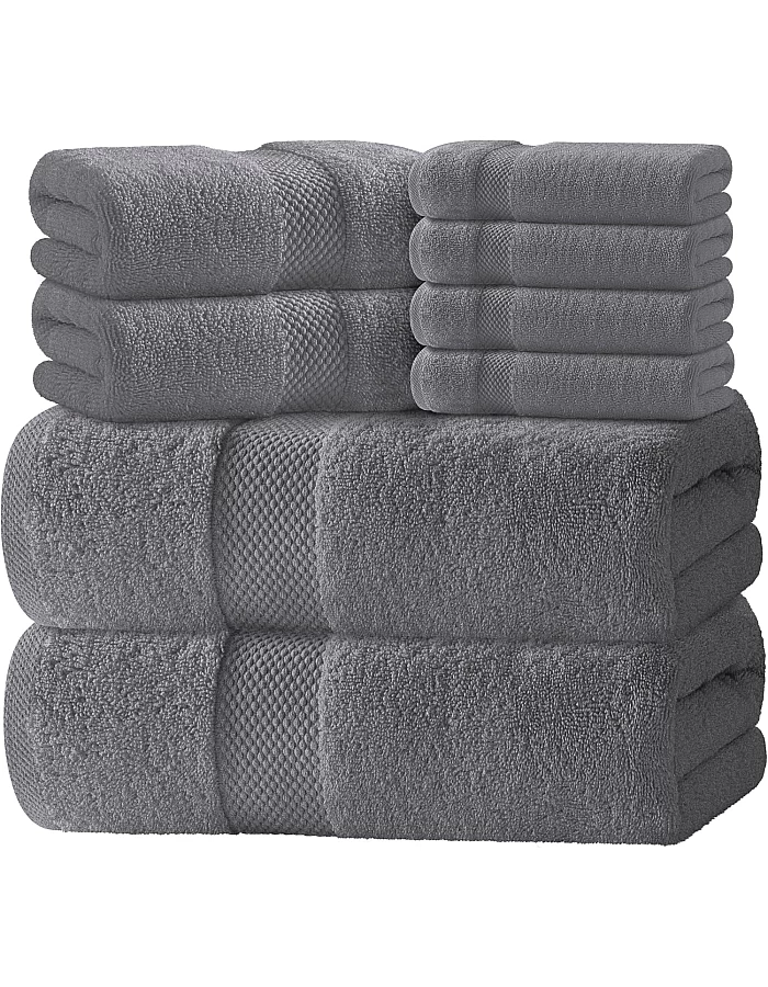 White Classic Luxury Bath Towel Set of 8 Pieces - 100% Turkish Cotton Highly Absorbent Towels for Bathroom, 2 Luxury Bath Towels 700GSM, 2 Hand Towels, 4 Washcloths, Taupe