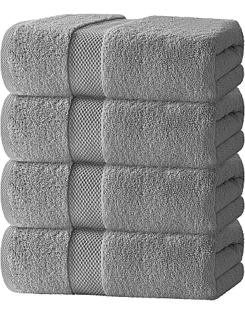 White Classic Luxury Cotton Bath Towels Large - | Highly Absorbent Hotel spa Collection Bathroom Towel | 27x54 Inch | Set of 4 (Grey, 4)