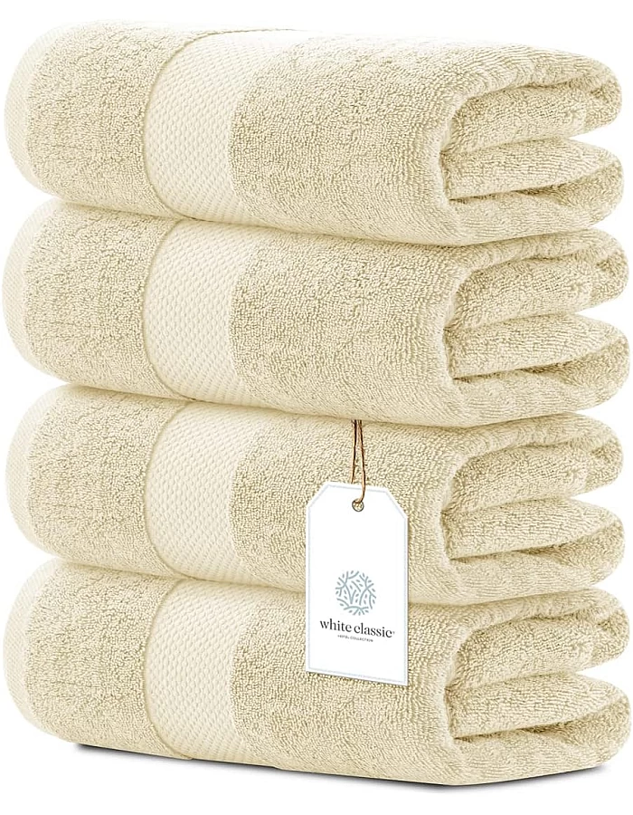White Classic Luxury Cotton Bath Towels Large - | Highly Absorbent Hotel spa Collection Bathroom Towel | 27x54 Inch | Set of 4 (Cool Gray, 4)