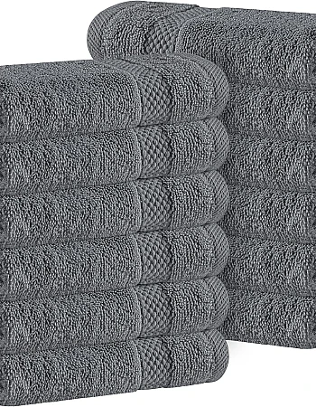 White Classic Luxury Cotton Washcloths 13x13 Inch - 650 GSM Turkish Cotton | Hotel, Spa, Bathroom Face Towel | 12 Pack, Dark Gray