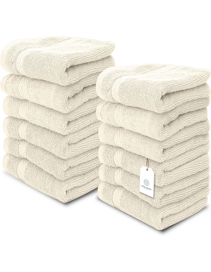 White Classic Luxury Cotton Washcloths 13x13 Inch - 650 GSM Turkish Cotton | Hotel, Spa, Bathroom Face Towel | 12 Pack, Dark Gray
